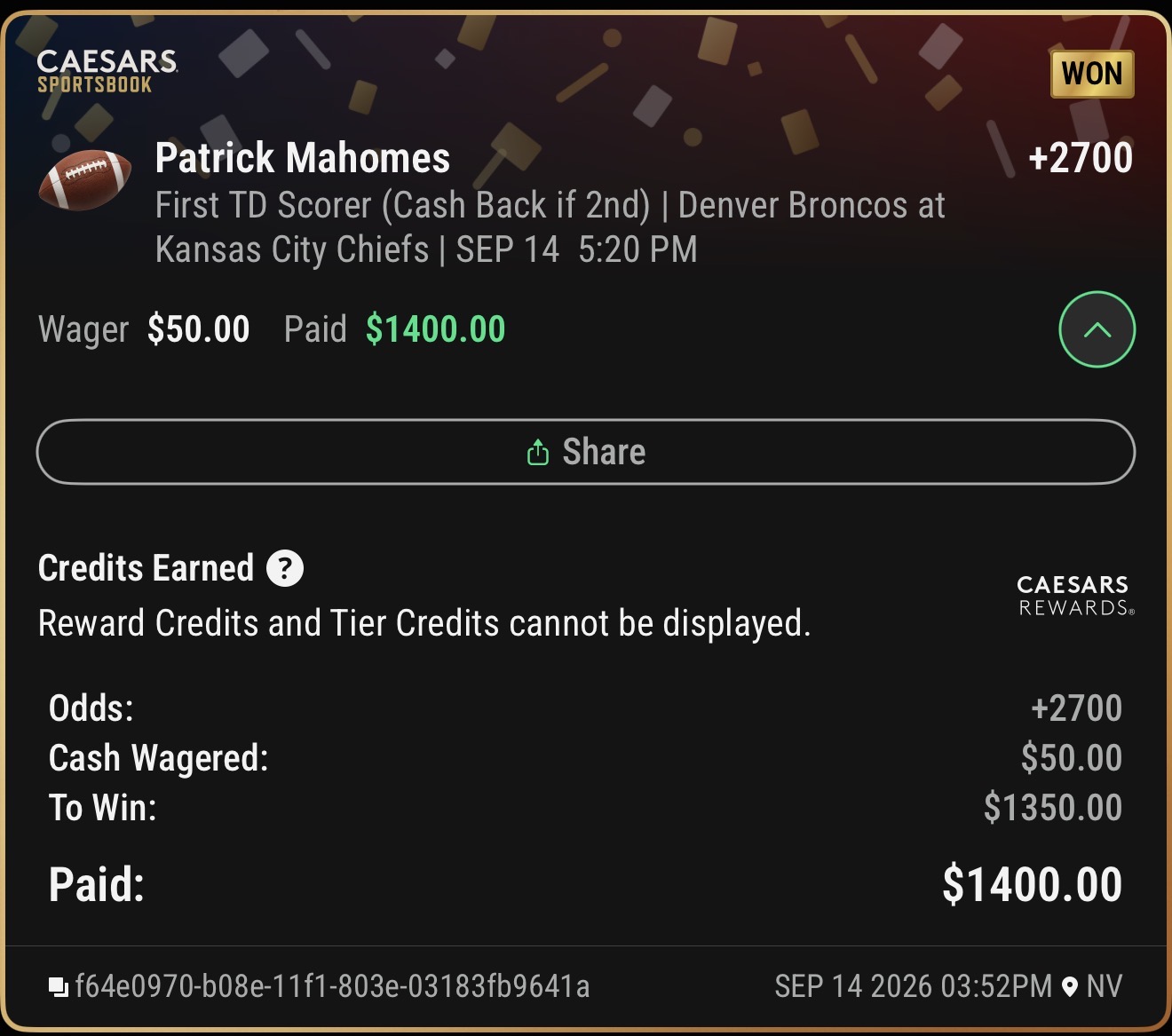 Winning Caesars Sportsbook ticket