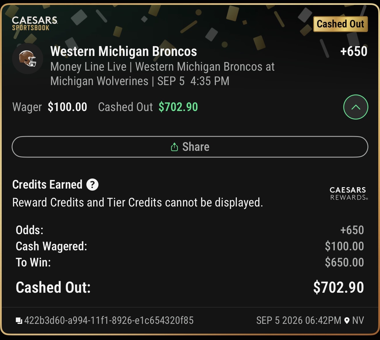Winning Caesars Sportsbook ticket