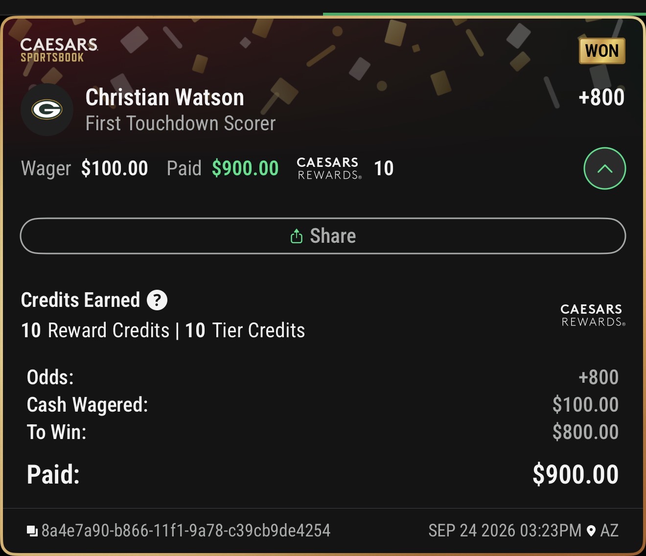 Winning bet slip