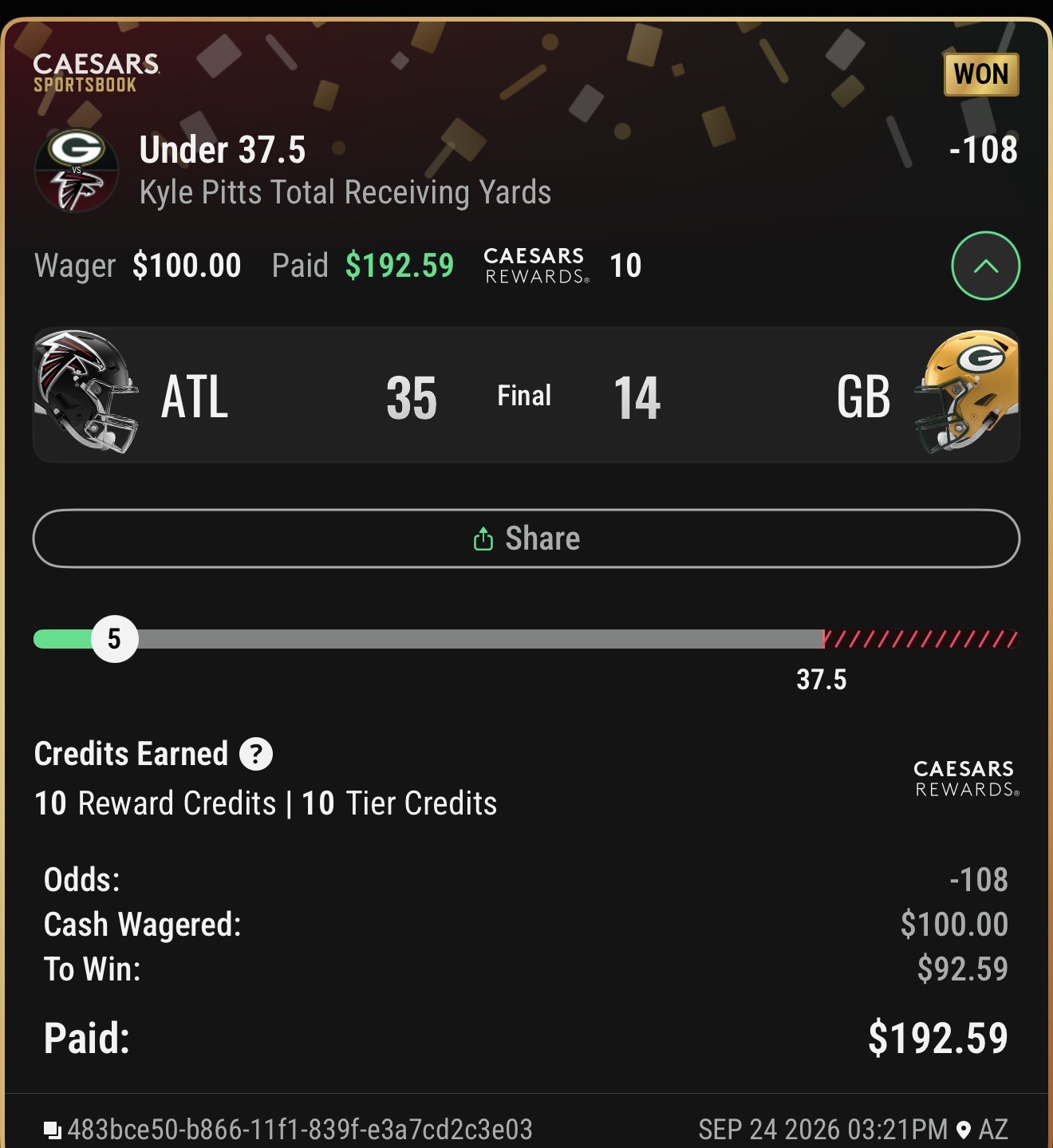 Winning bet slip
