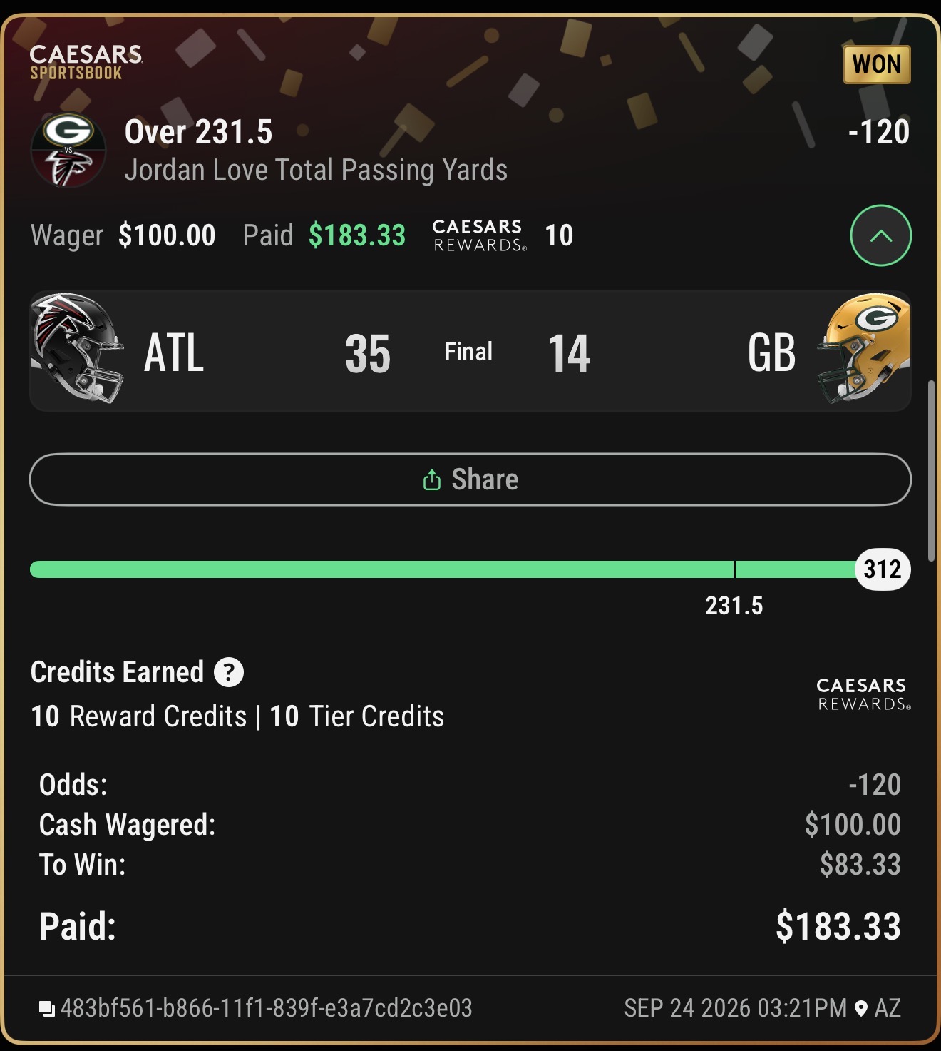 Winning bet slip