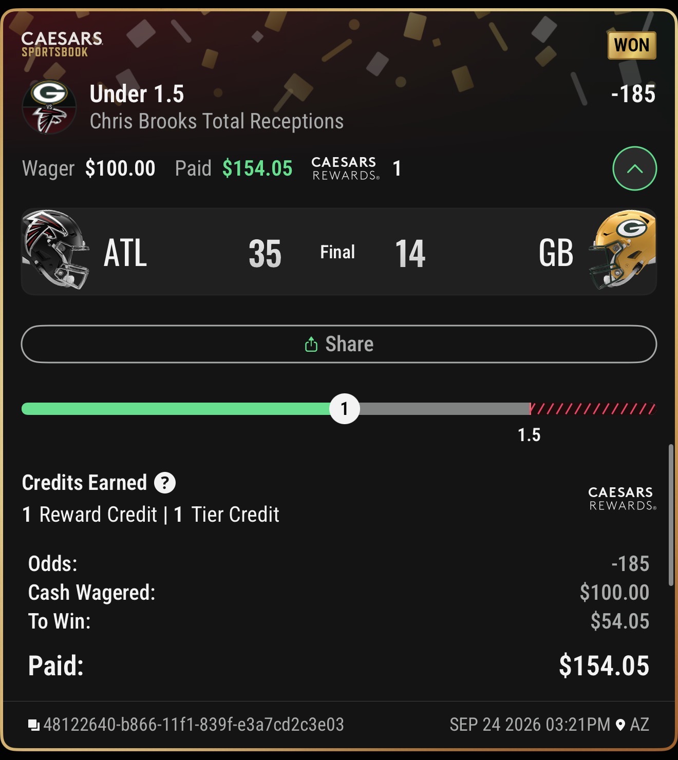 Winning bet slip