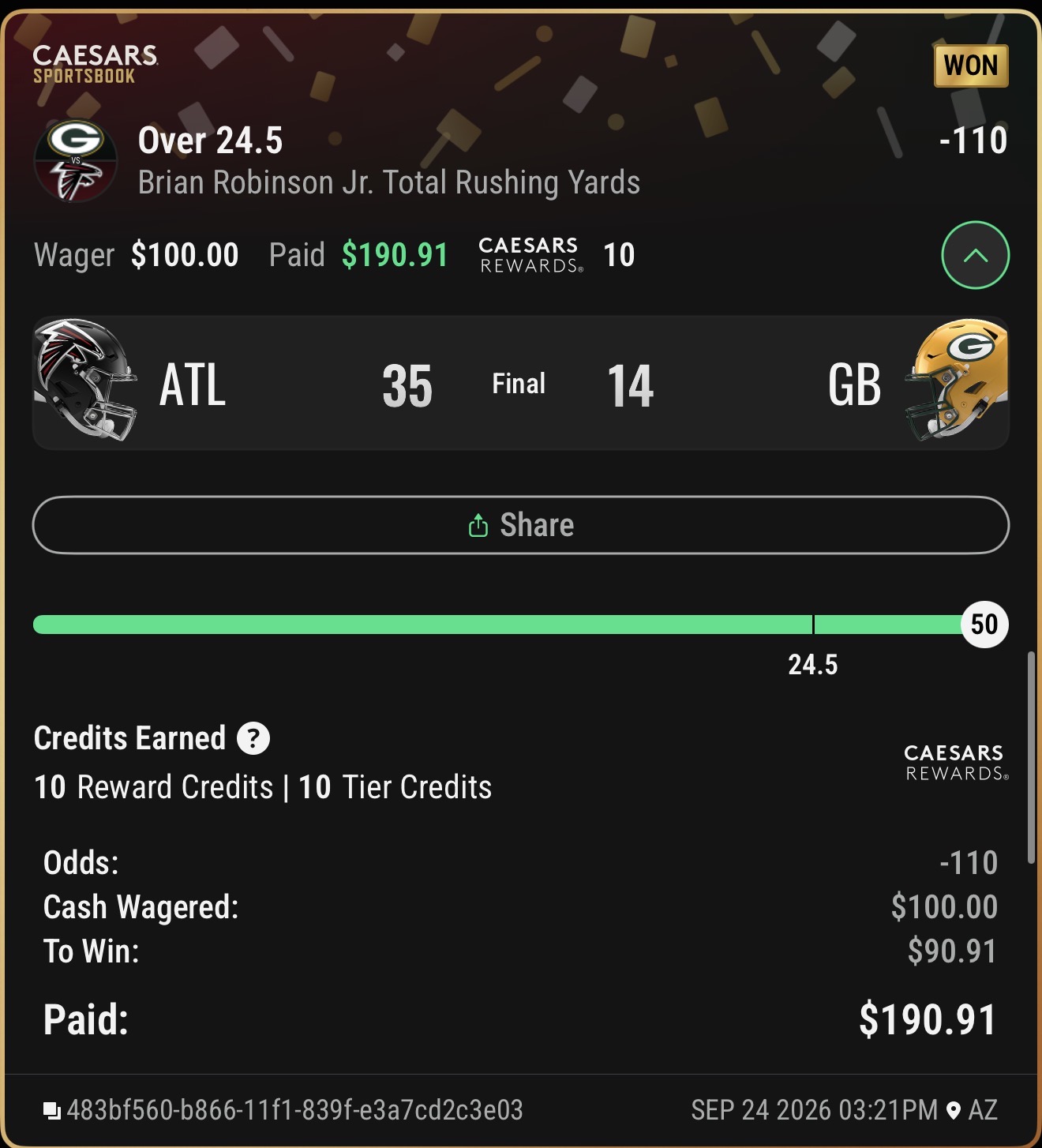 Winning bet slip