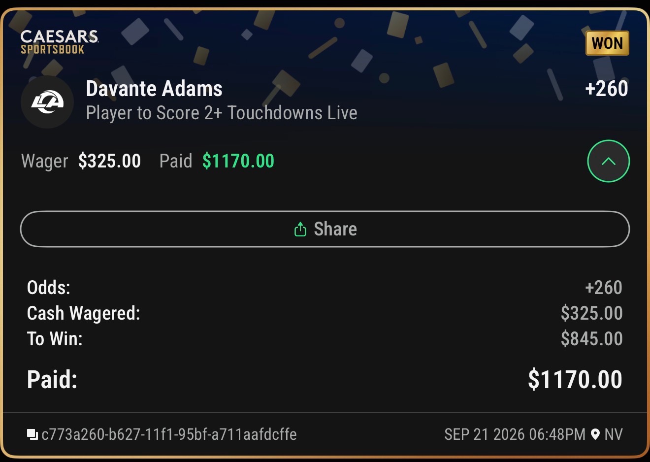 Winning Caesars Sportsbook ticket